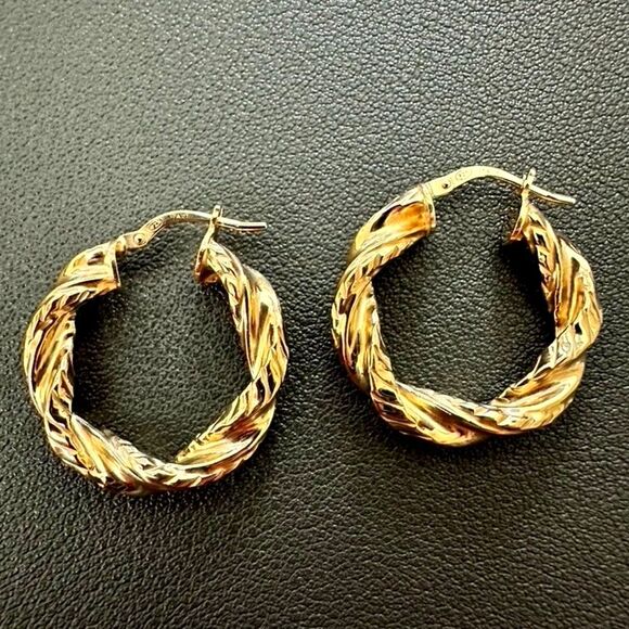 Jewelry - Italy Gold Vermeil Over Sterling Silver 925 Hoop Twist Earrings 1"